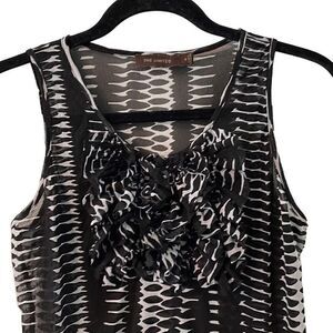 The Limited black and white print ruffle front sleeveless semi sheer S